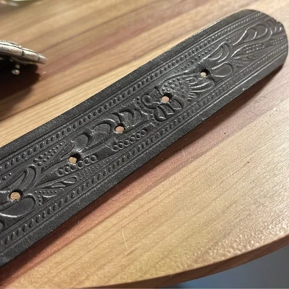 Ralph Lauren Black Tooled Leather Concho Belt
